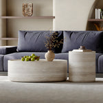 Load image into Gallery viewer, Modern Faux Travertine Round Coffee Table Set Minimalist Stone Texture Nesting Accent Tables