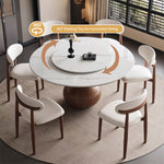 Load image into Gallery viewer, Round Dining Table Wooden Base and Ceramic Stone Top Modern Aesthetic