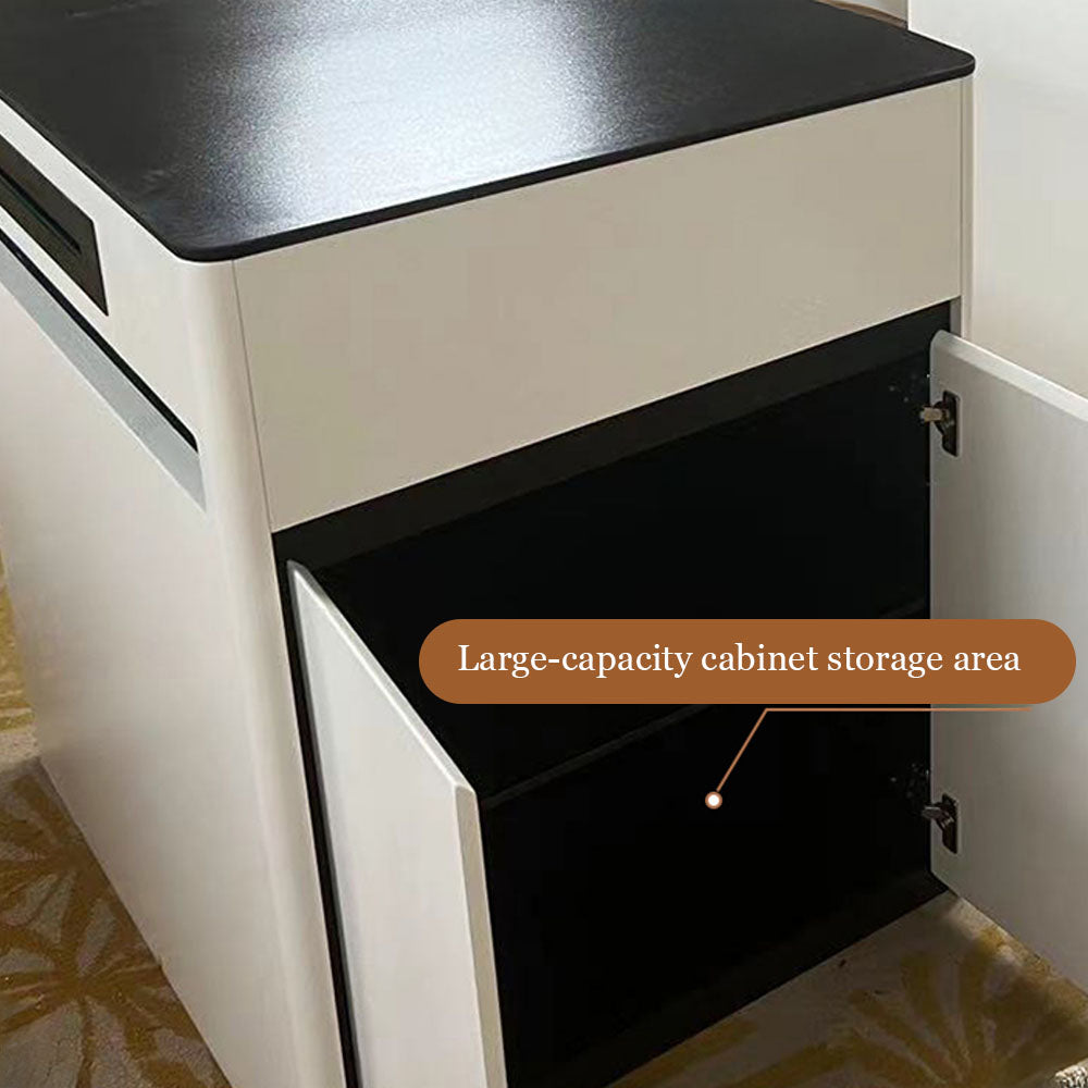 Black & White Extendable Kitchen Island with Storage and Built-In Power Outlets