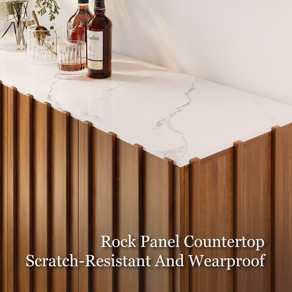 54.6'' Modern Fluted Wood Sideboard Cabinet with Warm Natural Finish