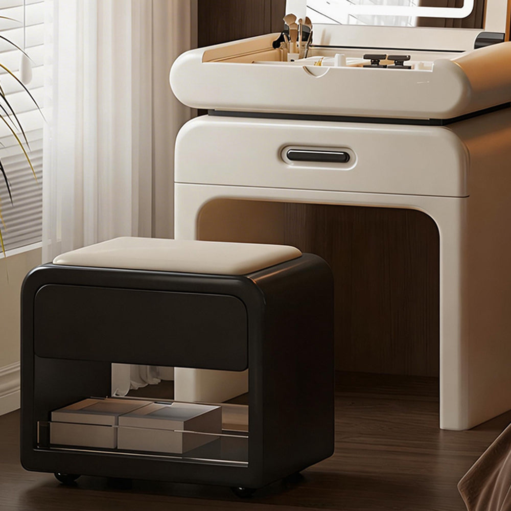 Modern Minimalist Vanity Desk with LED Mirror Storage Drawer Makeup Table Set with Upholstered Stool