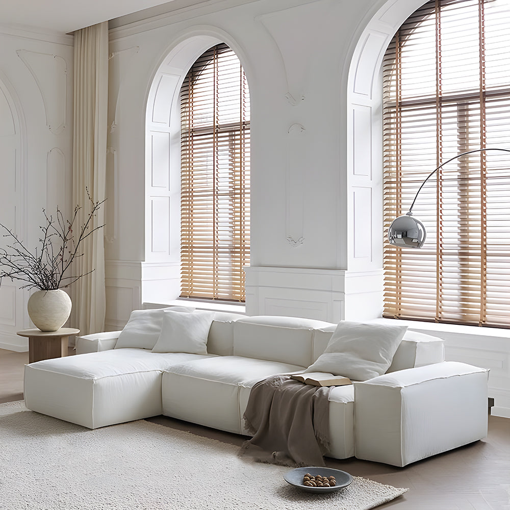 Modern Modular Sectional Sofa Removable Washable Cover Cream Upholstery Minimalist Low Profile Design