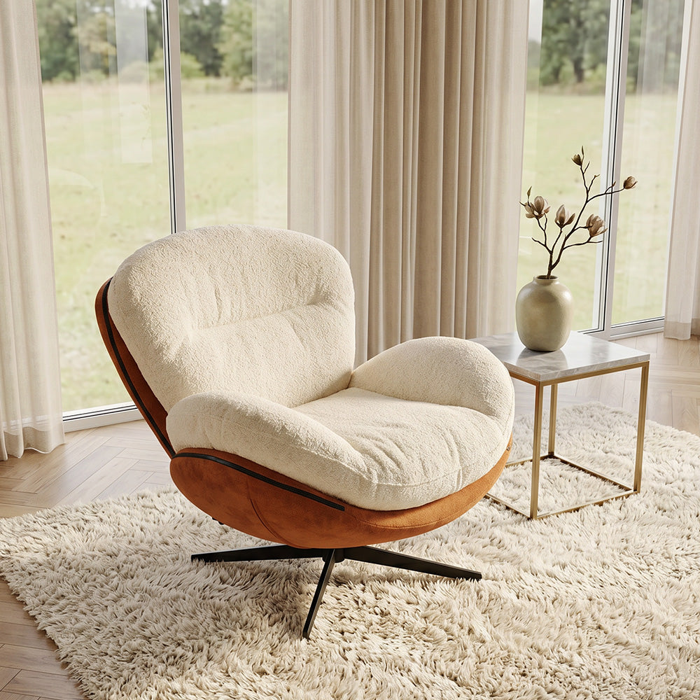 Swivel Accent Chair with Cloud-Like Cushioning and Brown Wraparound Frame