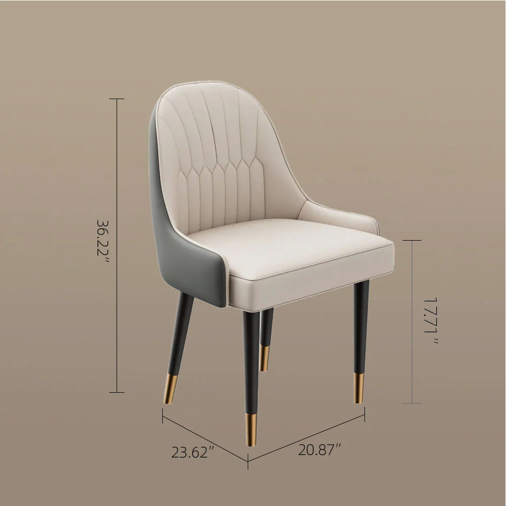 2PCS Dining Chair Modern PU Leather Upholstery Ergonomic Backrest with Gold-Tipped Legs