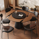 Load image into Gallery viewer, 59" Modern Round Dining Table with Rotating Lazy Susan Walnut Veneer Top Pedestal Base Dining Table
