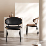 Load image into Gallery viewer, 2PCS Mid Century Dining Chair Curved Back Leather Seat Wood Edge Metal Legs
