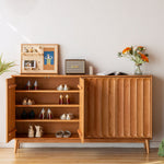 Load image into Gallery viewer, 62.9" Modern Solid Wood Shoe Cabinet with Fluted Front Panels Scandinavian Style Entryway Storage Sideboard
