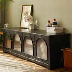 Load image into Gallery viewer, Modern Low-Profile TV Cabinet with Arched Glass Doors Freestanding Storage Console
