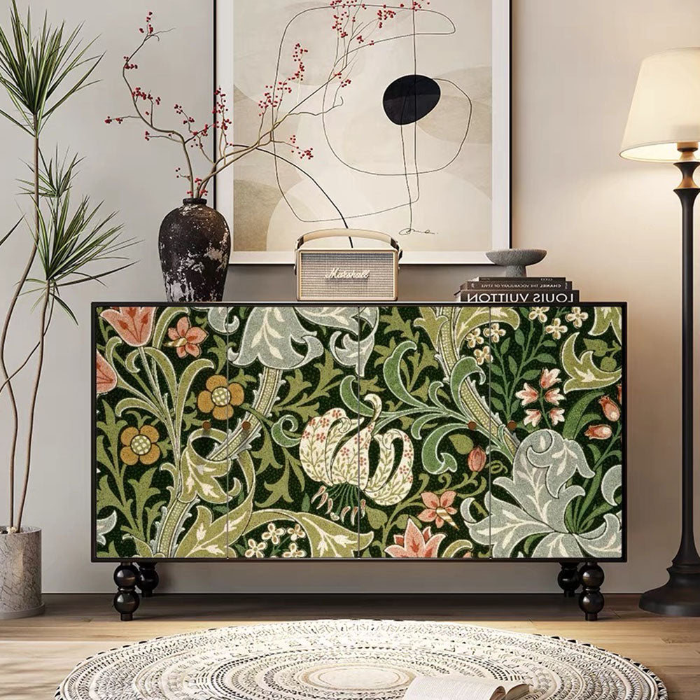 59'' Vintage Hand-Painted Sideboard Artistic Retro Buffet Cabinet with Bold Geometric Patterns