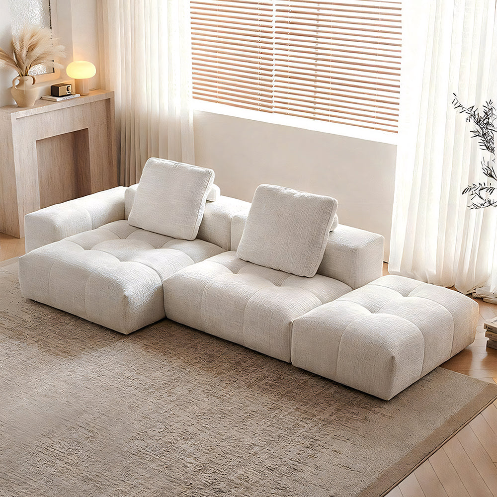 Modern Modular Cloud Sofa with Removable Washable Covers Cream Textured Upholstery Deep Seat Lounge Couch