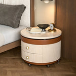 Load image into Gallery viewer, Modern Round Side Table with Hidden Storage and Drawers on Wheels

