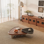 Load image into Gallery viewer, 33″ Modern Coffee Table Walnut Wood with Brushed Steel Base Sculptural Design Dual-Tier Functionality
