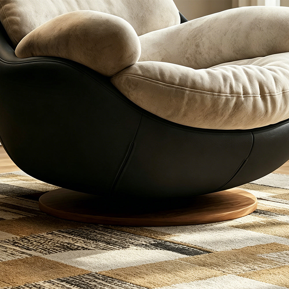 Modern Swivel Lounge Chair with Plush Cushions and Wooden Base