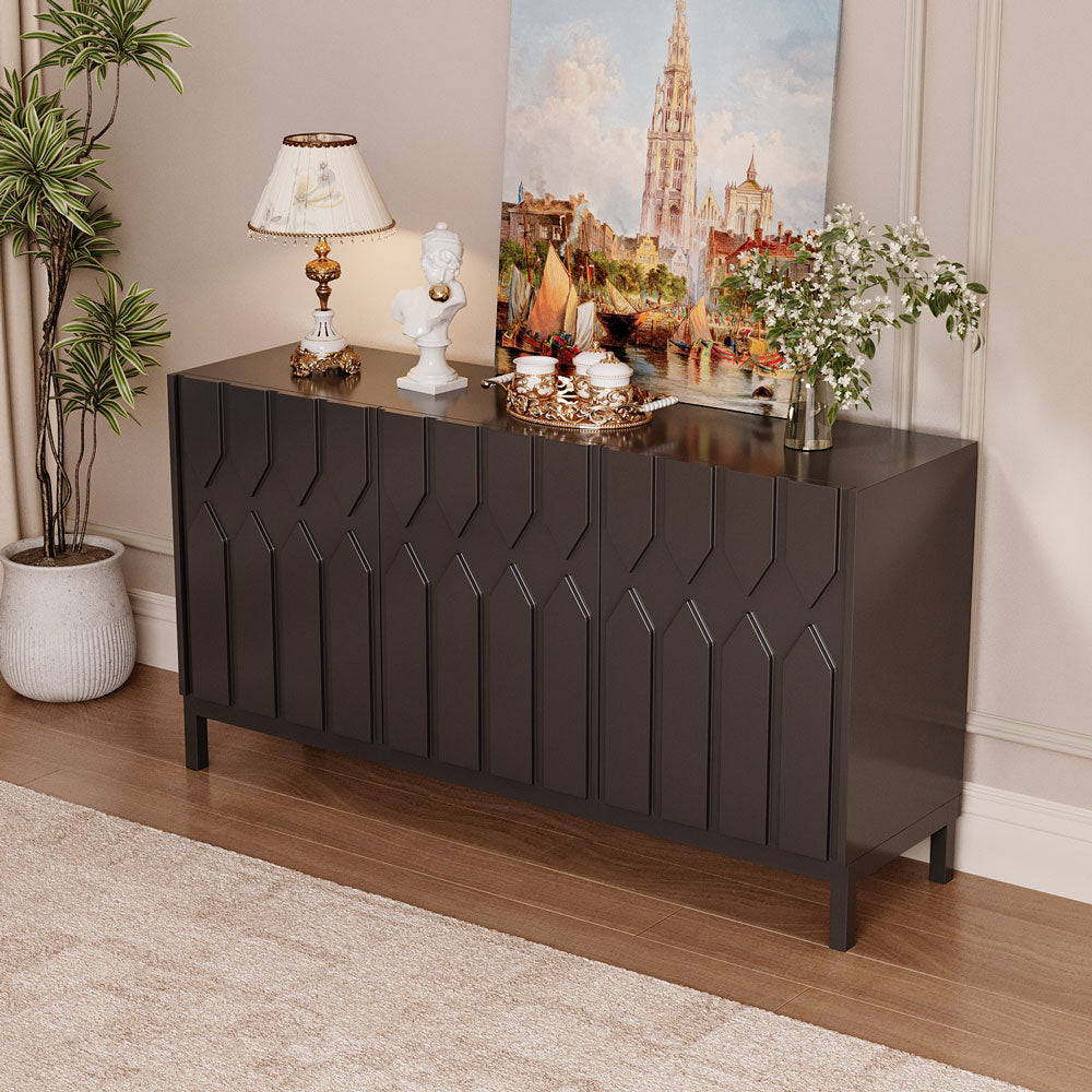 55.1'' Modern Geometric Black Sideboard Cabinet with Decorative Doors and Spacious Storage