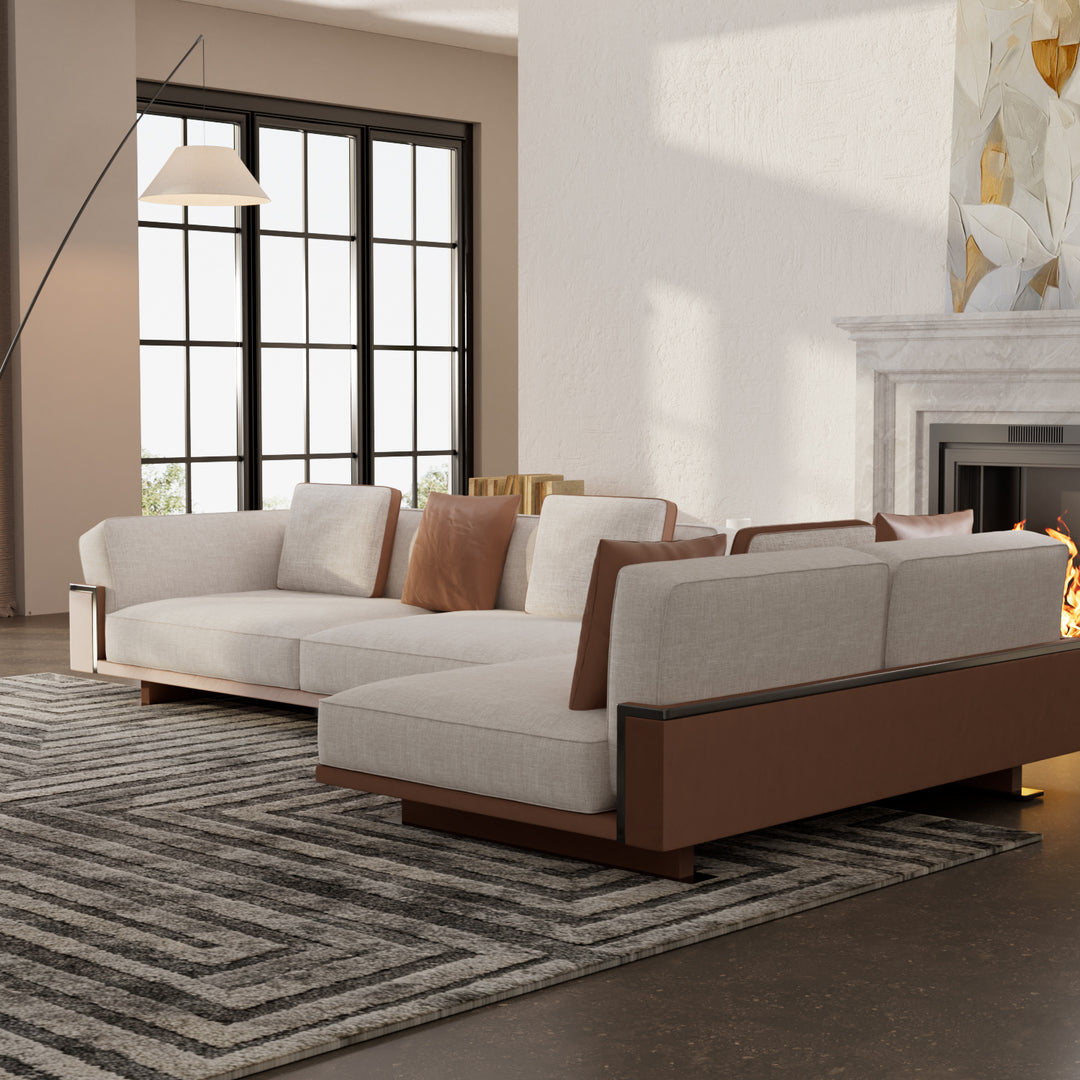 110" Modern 4-Seater Leather Sofa Luxury Comfort with High-Density Foam Solid Wood Frame & Brushed Stainless-Steel Accents