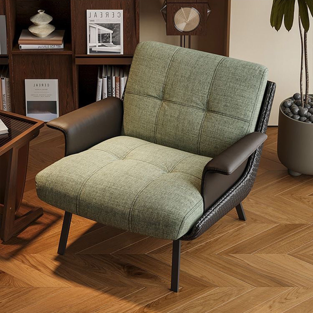 Modern Accent Lounge Chair Mixed Fabric and Faux Leather Armchair Upholstered Leisure Chair with Metal Legs