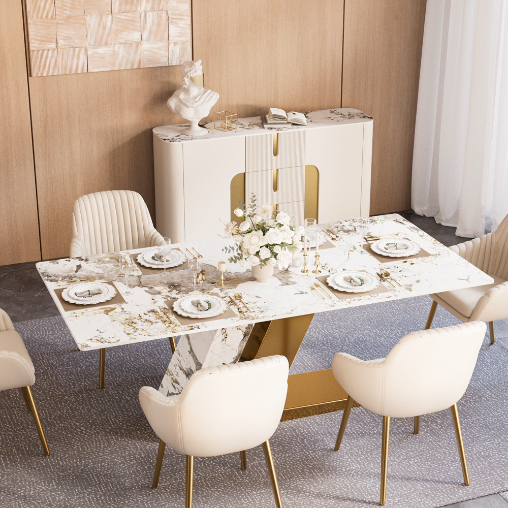 Elegant Marble Dining Room Set: Marble Dining Table + Matching Sideboard