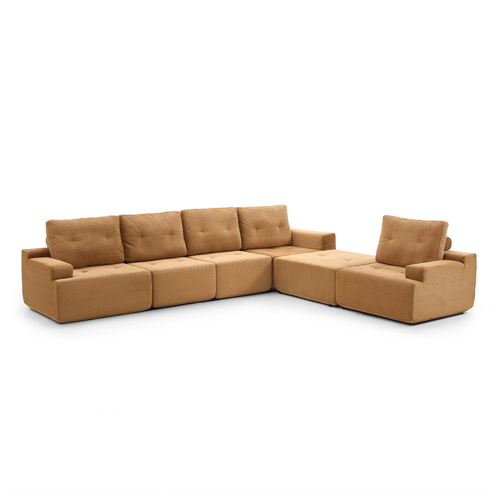 124.8" Modular Compressed Sofa Lightweight Corduroy Sectional Easy to Move for Multi-scene Use
