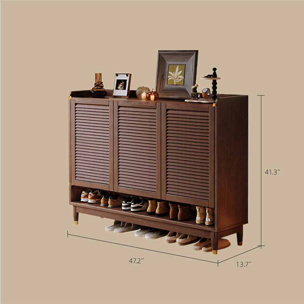 31.4''/47.2'' Modern Wooden Shoe Cabinet with Louvered Doors Large Capacity Entryway Storage Organizer
