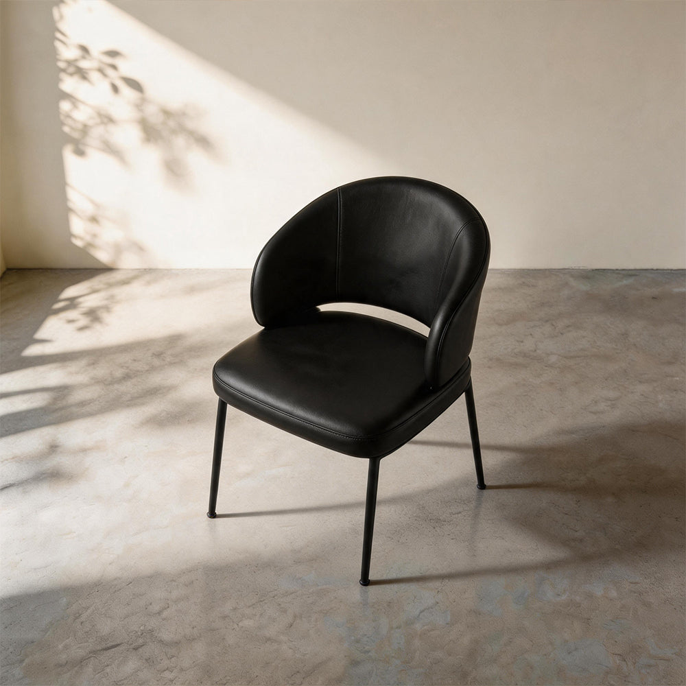 Modern Black Dining Chair with Curved Wraparound Back and Metal Legs 1 Piece