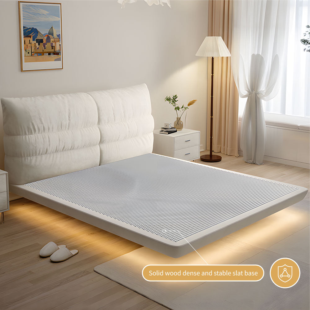 Modern Minimalist Bed with Elegant LED Lighting and Plush Upholstered Headboard for a Luxurious Bedroom Retreat