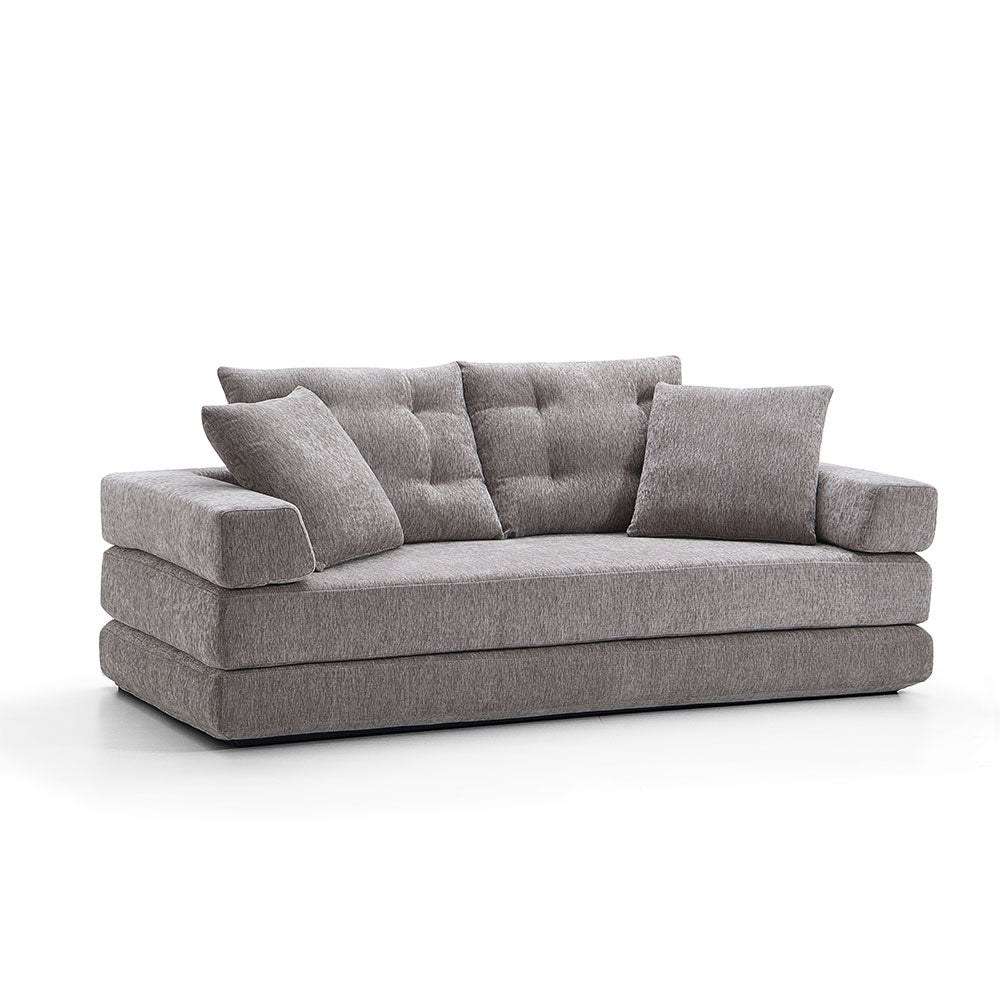 70''-78''Convertible Sofa Bed Tufted Cushion Armrest Foldable Design in Grey Fabric Upholstery