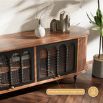 Load image into Gallery viewer, 78&quot; Retro TV Stand Curved Edge Design Arched Glass Doors Long Storage Cabinet Vintage Style Unit
