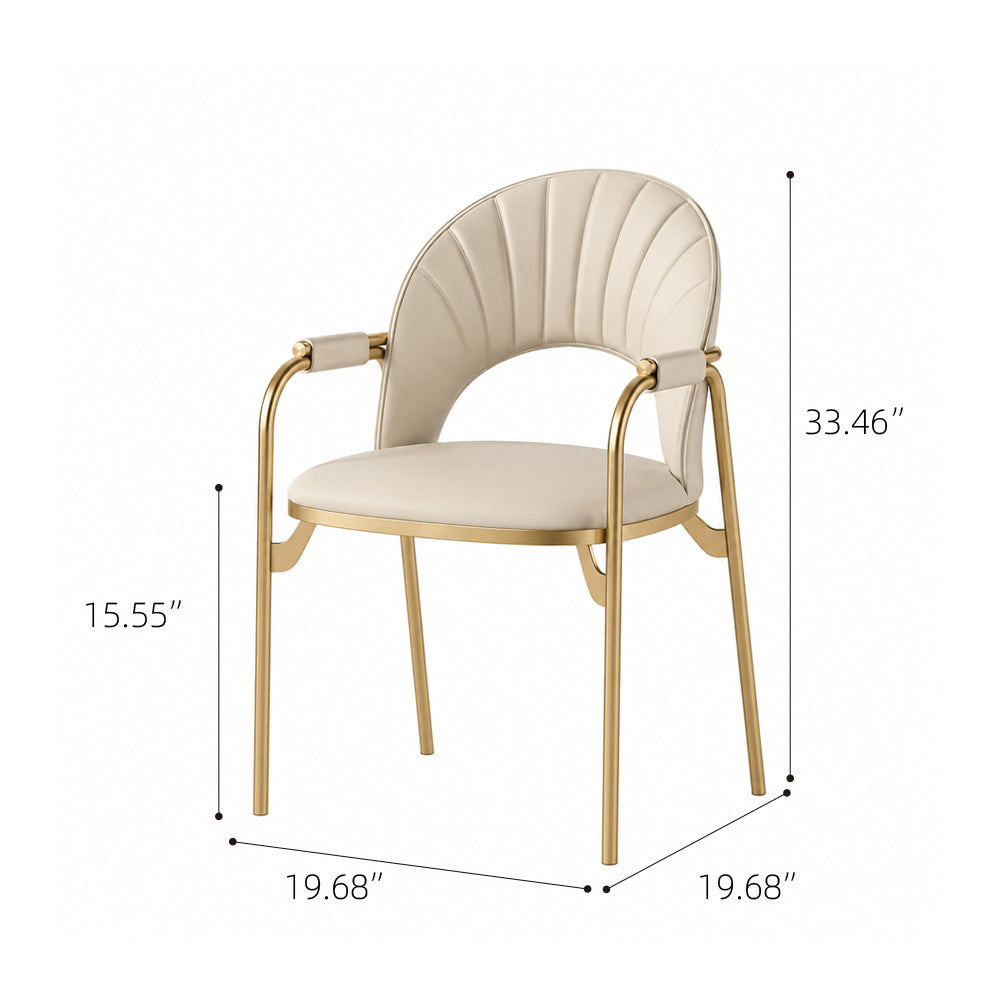 Modern Upholstered Dining Chair Set of 2 with Gold Stainless Steel Frame and Curved Backrest