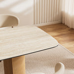 Load image into Gallery viewer, Square Dining Table White Ceramic Top Semi-cylindrical Wooden Base for 6 People
