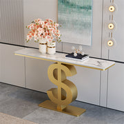 Elegant Gold Sign Base Console Table with Marble Top