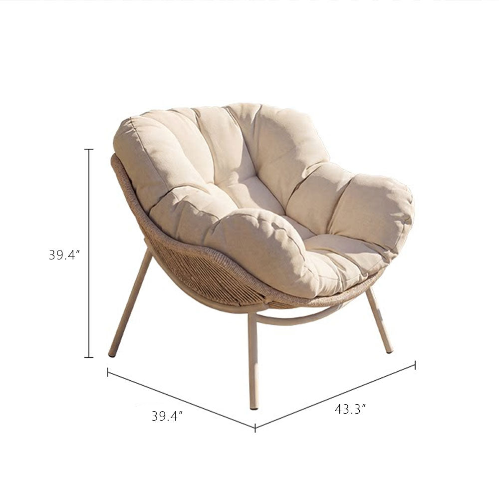 Outdoor Papasan Lounge Chair with Plush Cushion and Rope Weave Frame