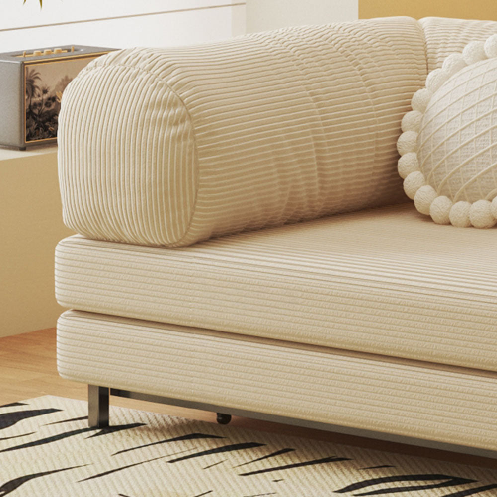 Close-up of soft corduroy upholstery texture on modern sofa bed