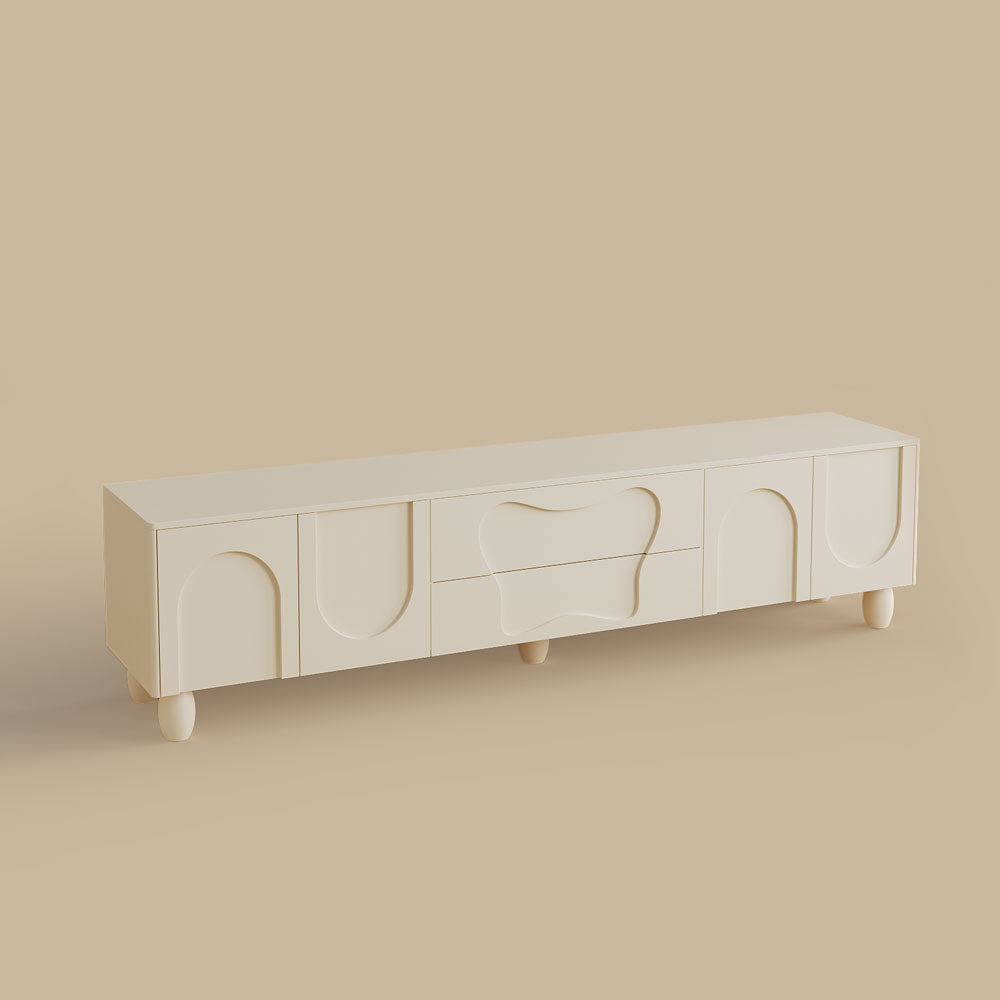 78.7'' Modern Sculpted White TV Stand with Artistic Panel Design
