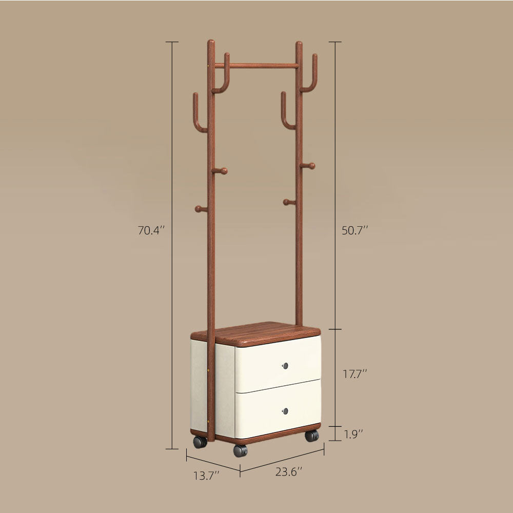 71.37'' Coat Rack with Storage Drawers Modern Multifunctional Organizer  Space-Saving Design Smooth Mobility