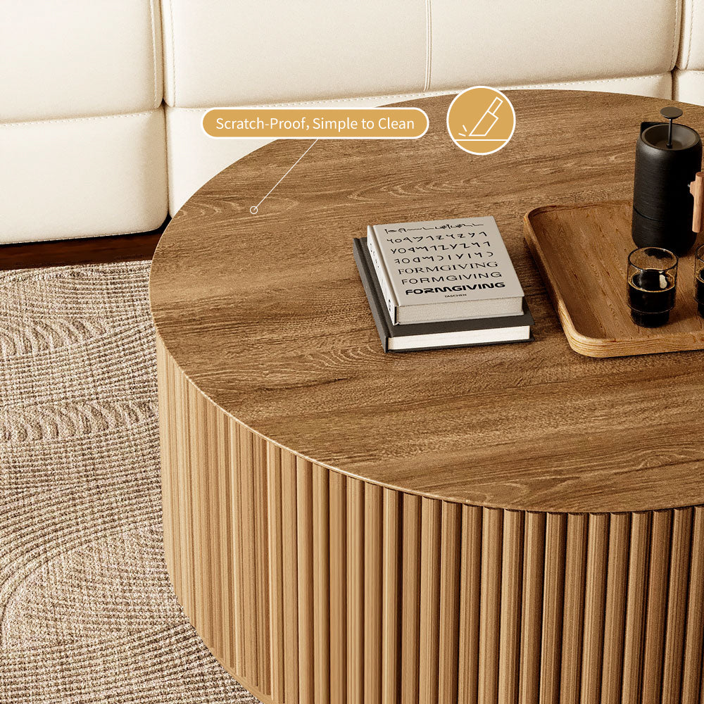 33.15″ Round Coffee Table Wood Finish Modern Minimalist Style for Living Room