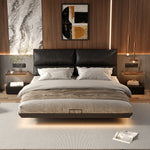 Load image into Gallery viewer, Contemporary Floating Platform Bed with LED Ambient Lighting &amp; Upholstered Headboard
