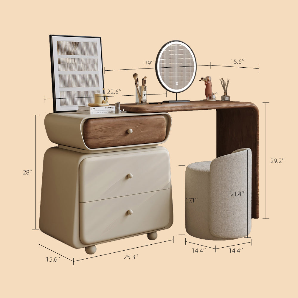 Elegant Makeup Vanity Set with LED Mirror and Upholstered Stool