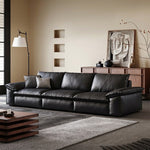 Load image into Gallery viewer, Modern Low Profile Black Leather Straight Sofa Minimalist Wide Arm 4 Seater Couch
