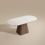 Load image into Gallery viewer, Oval Dining Table Solid Wood Walnut Veneer Base Scratch Resistant Sintered Stone Top Modern Stylish Design
