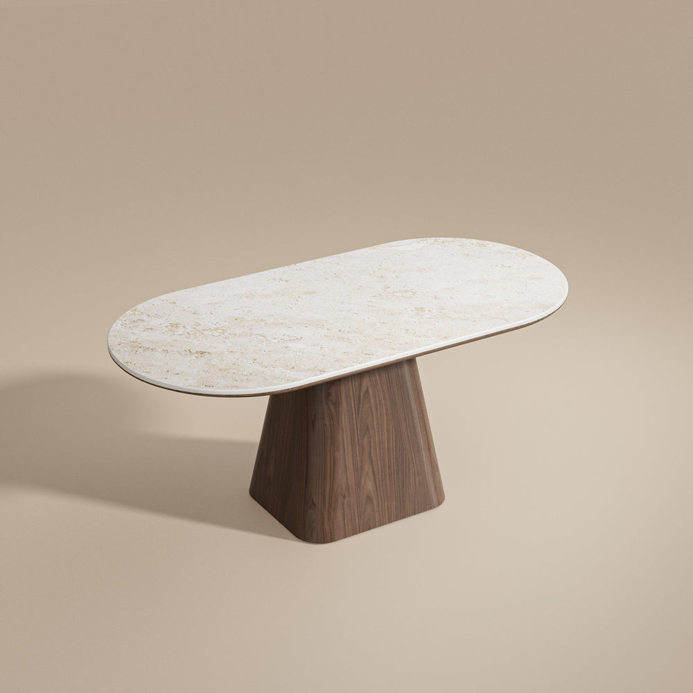 Oval Dining Table Solid Wood Walnut Veneer Base Scratch Resistant Sintered Stone Top Modern Stylish Design