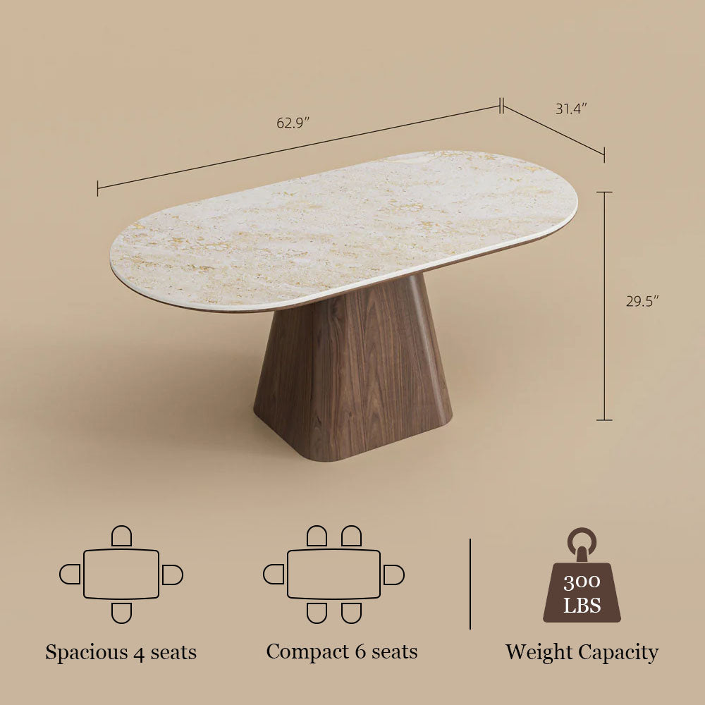 Oval Dining Table Solid Wood Walnut Veneer Base Scratch Resistant Sintered Stone Top Modern Stylish Design