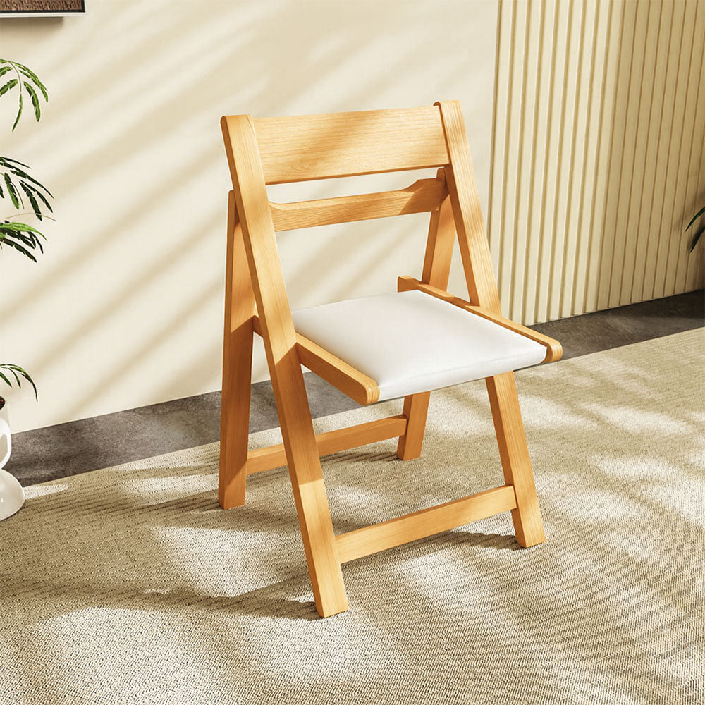 4PCS Folding Chair Solid Wood with Black Leather Seat Space-Saving Durable Elegant Design