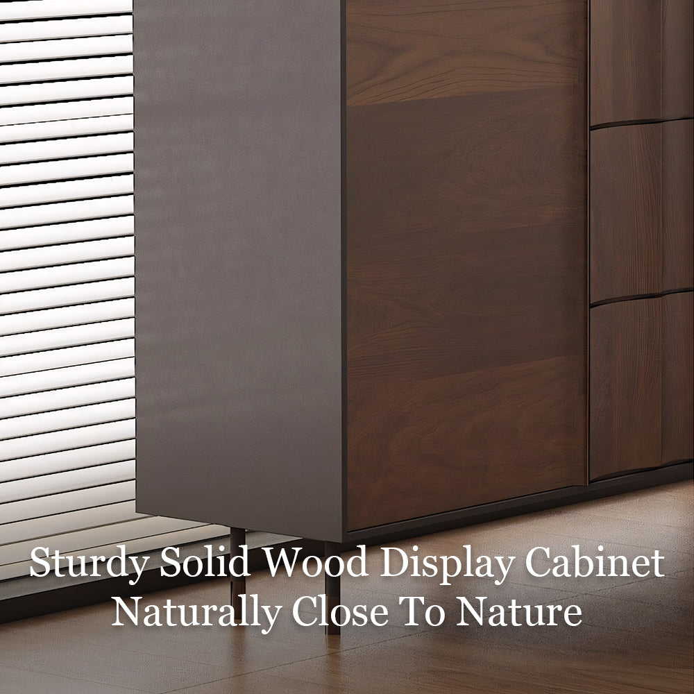 62.9'' Modern Walnut Sideboard Fluted Wood Storage Cabinet with Metal Frame and Doors