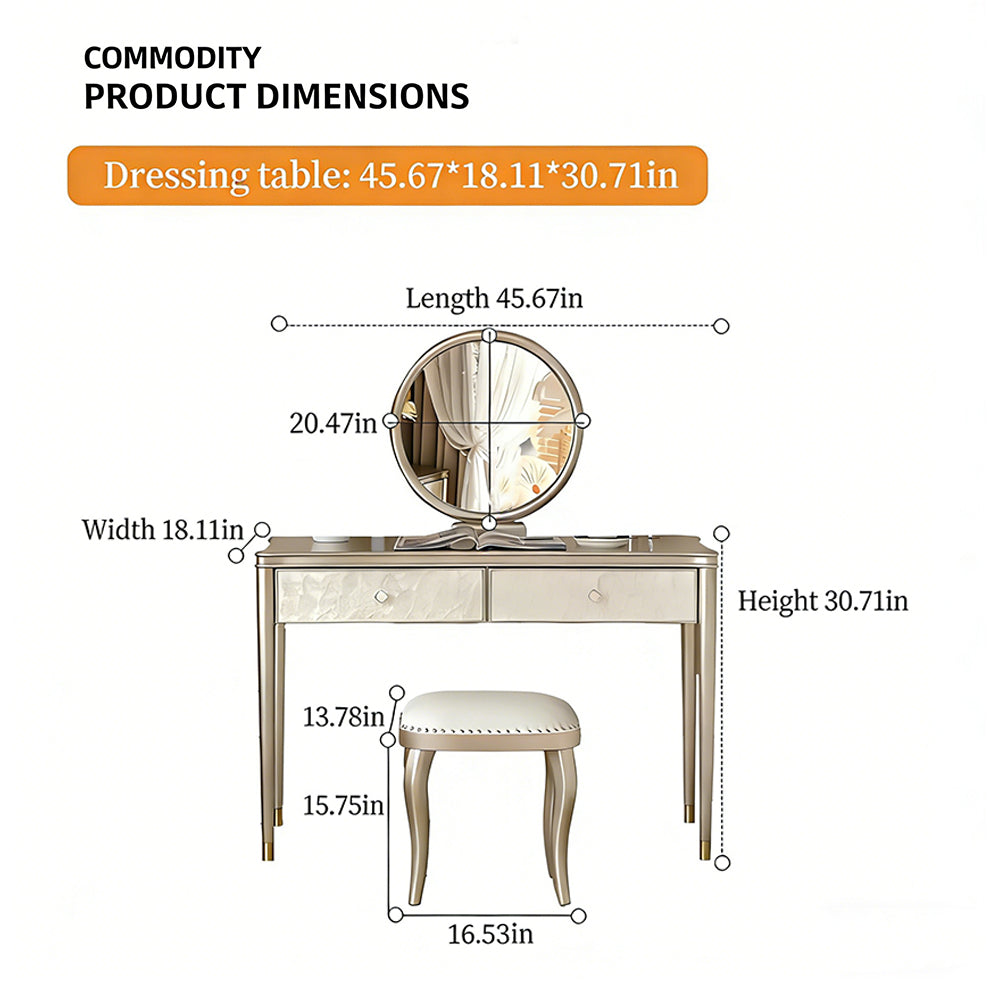 45.6'' Modern Luxury Vanity Desk Shell Inlay Finish Makeup Table with Mirror and Drawers
