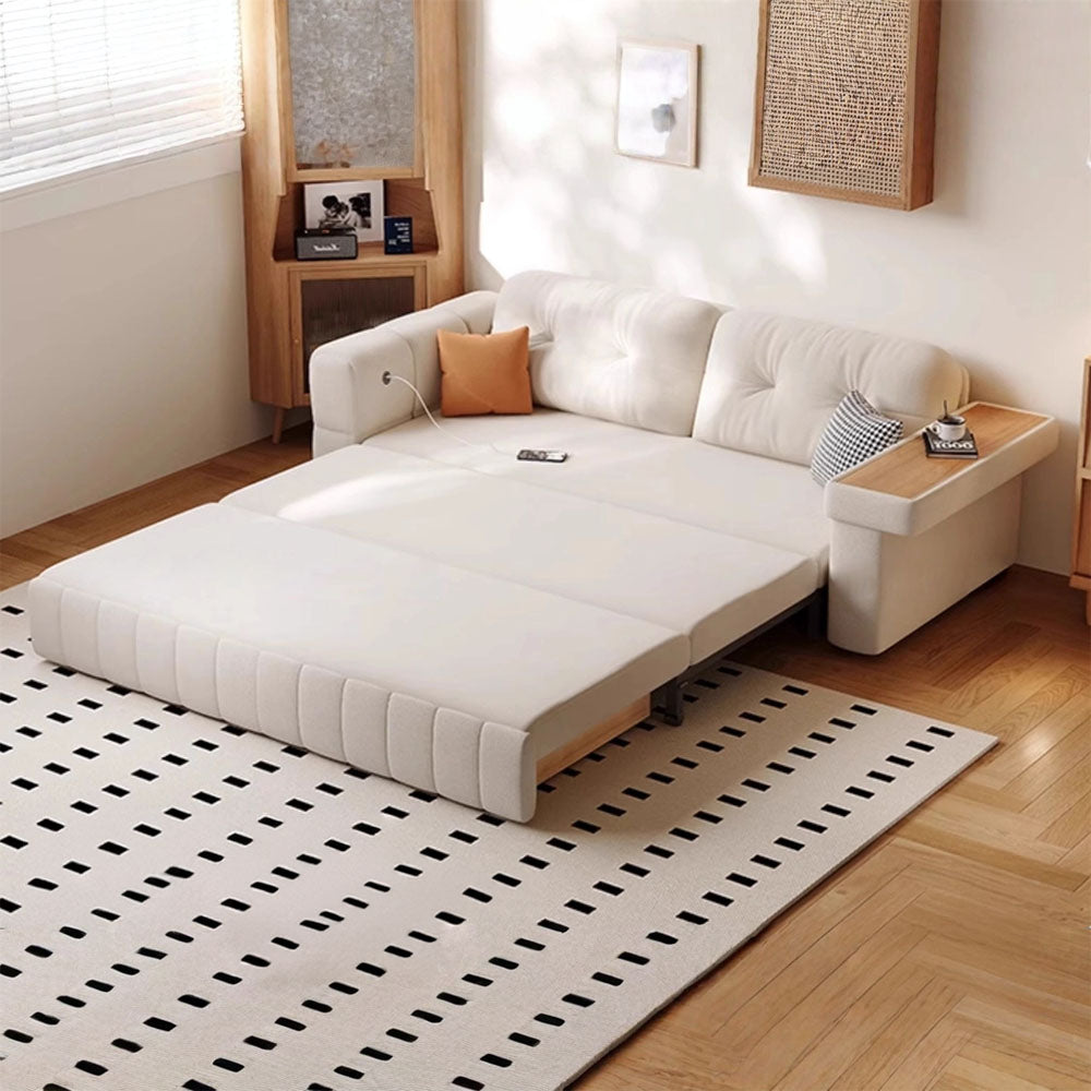 Modern Fabric Sofa Bed with Pull-Out Sleeper & Side Table Convertible Couch for Living Room