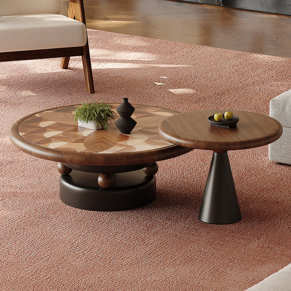 Modern Round Nesting Coffee Table Set Artistic Wood Grain Accent Tea Table