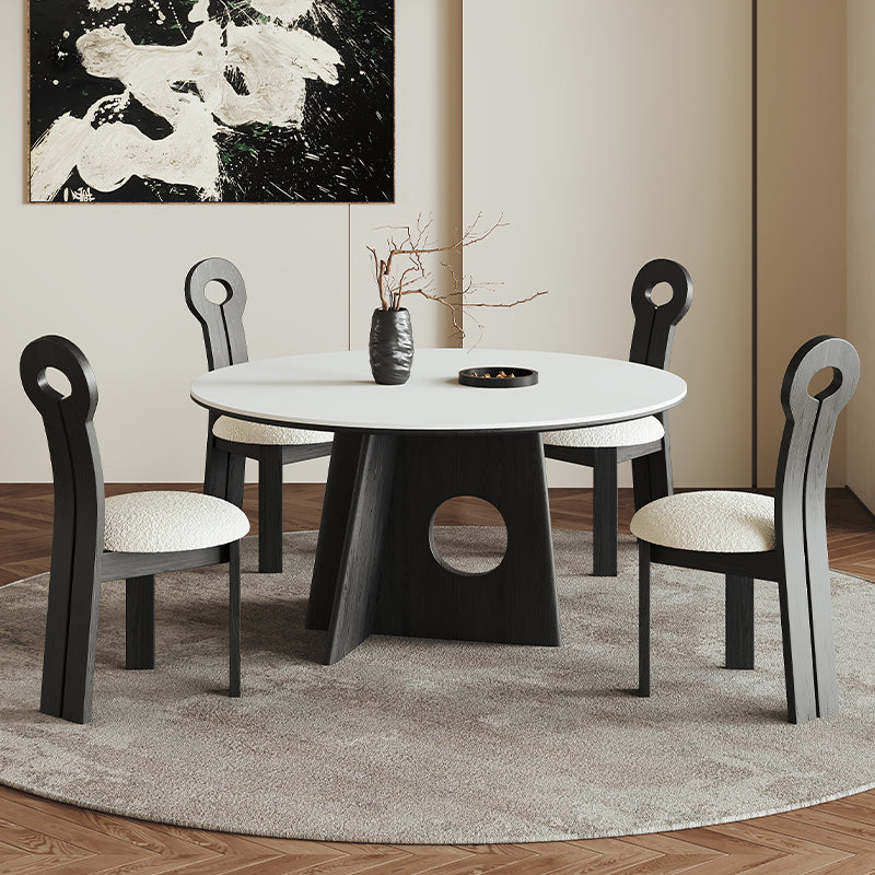 Contemporary Round Dining Table Black Wooden Base