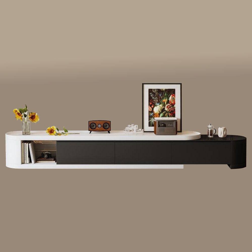 Elegant Dual-Tone Round Living Room Set TV Console & Coffee Table Pair