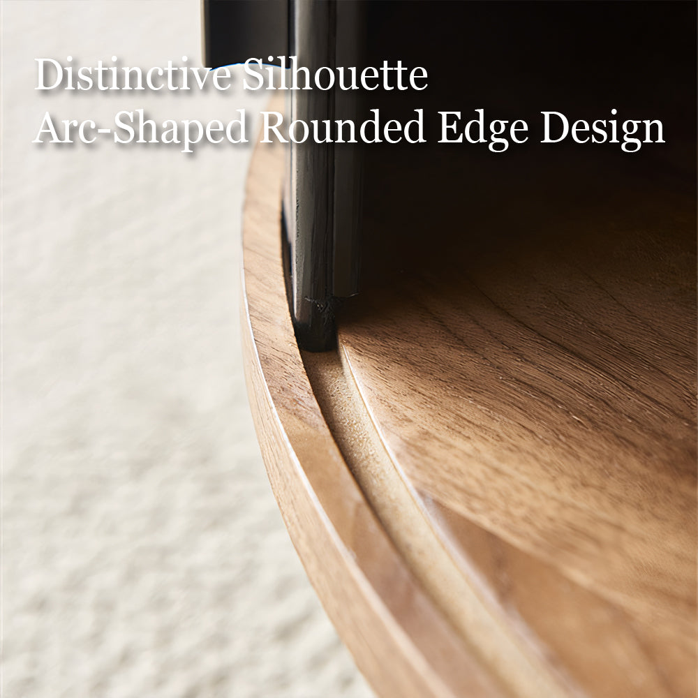 46.8'' Coffee Table Oval Shape Modern Design Walnut Black Accent Storage Compartment