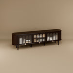 Load image into Gallery viewer, Modern Black TV Stand Console Table with Arched Glass Doors
